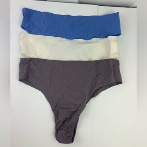 NEW Spanx Lot Of 3 One Size Plus Seamless Thong Panty Gray Blue 1X - 3X